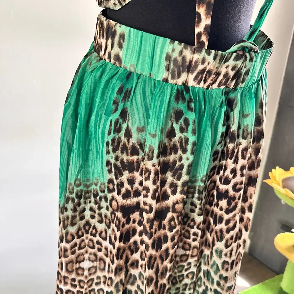 Leopard Green Sexy Dress Sheer Beach Miami Glamaker Size Large NEW WITH TAGS